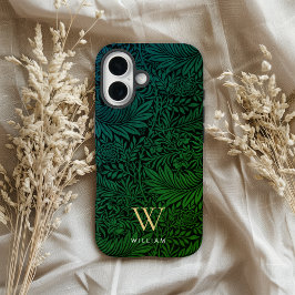 Elegantes grünes Boho-Botanik-Muster-Monogramm iPhone 16 Hülle