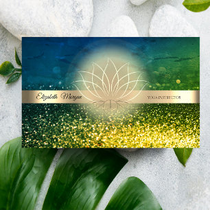 Elegantes Grünes Bokeh Gold, Lotus Yogalehrer Visitenkarte