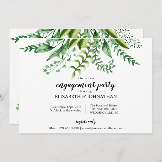 Elegantes grünes botanisches einladung (Vorne/Hinten)