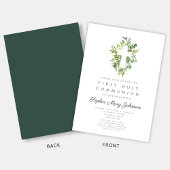 Elegantes grünes botanisches Kreuz Erste Kommune Einladung