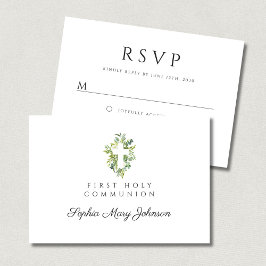 Elegantes grünes botanisches Kreuz Erste Kommune RSVP Karte