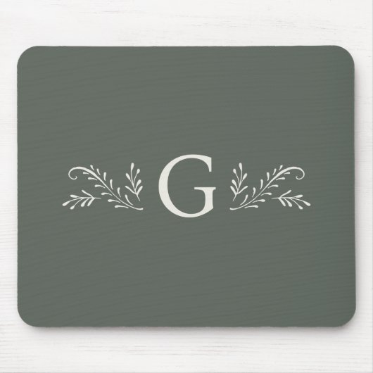 Elegantes grünes Botanisches Monogramm Mousepad (Vorne)