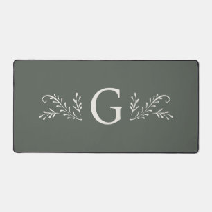 Elegantes grünes Botanisches Monogramm Schreibtischunterlage