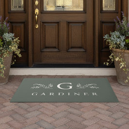 Elegantes grünes Botanisches Monogramm und Name Fußmatte