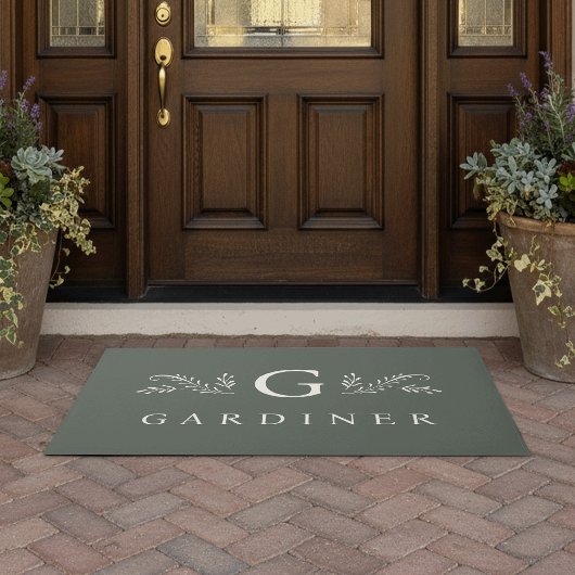 Elegantes grünes Botanisches Monogramm und Name Fußmatte