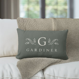 Elegantes grünes Botanisches Monogramm und Name Lendenkissen