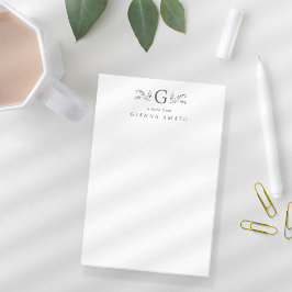 Elegantes grünes Botanisches Monogramm und Name Post-it Klebezettel