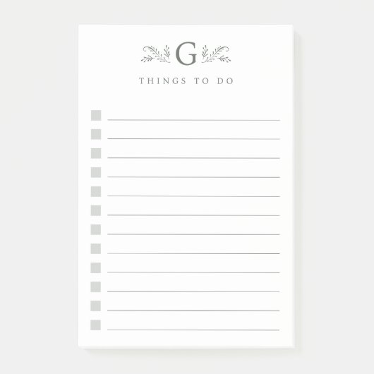 Elegantes grünes botanisches Monogramm zur Aufgabe Post-it Klebezettel (Vorderseite)