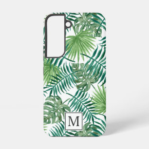 Elegantes grünes botanisches Palmenblätter-Monogra Samsung Galaxy Hülle