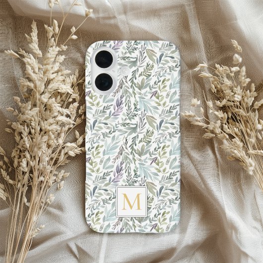Elegantes grünes botanisches Wasserfarben-Monogram Case-Mate iPhone Hülle