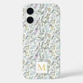 Elegantes grünes botanisches Wasserfarben-Monogram Case-Mate iPhone Hülle (Rückseite)