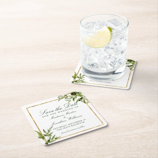 Elegantes grünes Botanisches Weinberggold Save the Rechteckiger Pappuntersetzer (Vor Ort)