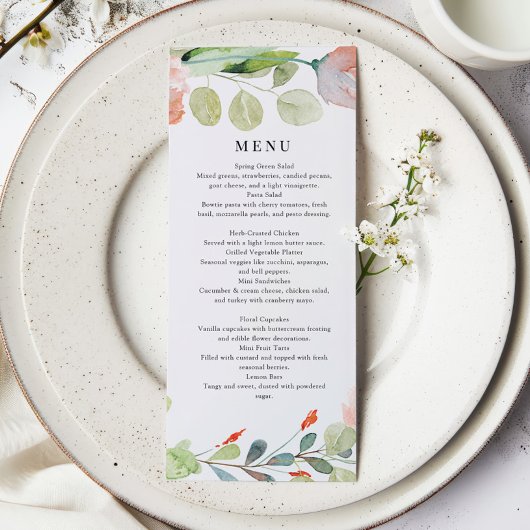 Elegantes Grünes Brautparty Flower Garden Menükarte