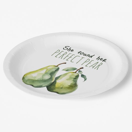 Elegantes grünes Brunch Perfect Pear Brautparty Pappteller (Schrägansicht)