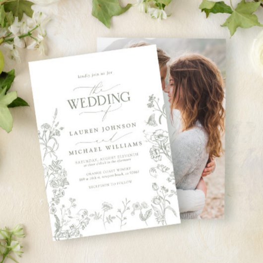 Elegantes grünes Chinoiserie Blumenzwiebeln Foto H Einladung