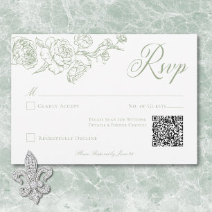 Elegantes grünes Chinoiserie-Vogel- und Wappen-Hoc RSVP Karte