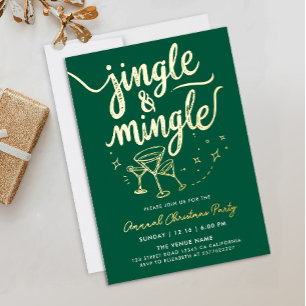Elegantes grünes Cocktailglas mit Jingle-Mingle-Do Folieneinladung