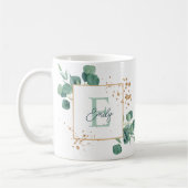 Elegantes grünes Eukalyptus & Gold Foil Monogramm Kaffeetasse (Links)