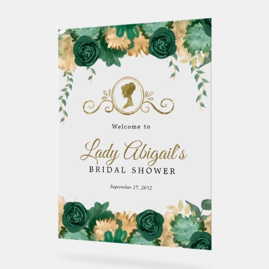 Elegantes grünes, florales Viktorianisches Brautpa Acrylschild (Winkel)