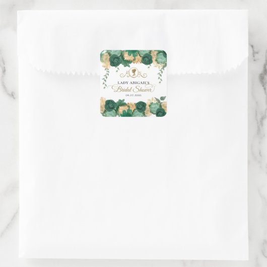 Elegantes grünes, florales Viktorianisches Brautpa Quadratischer Aufkleber (Tasche)