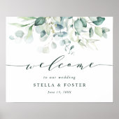 Elegantes Grünes Foliage Begrüßungszeichen Poster (Vorne)