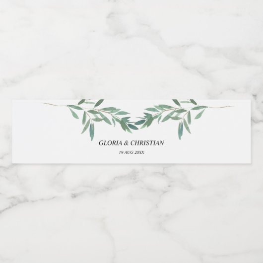 Elegantes grünes Foliage Hochzeitwasser-Flaschenet Wasserflaschenetikett (Einzelnes Label)