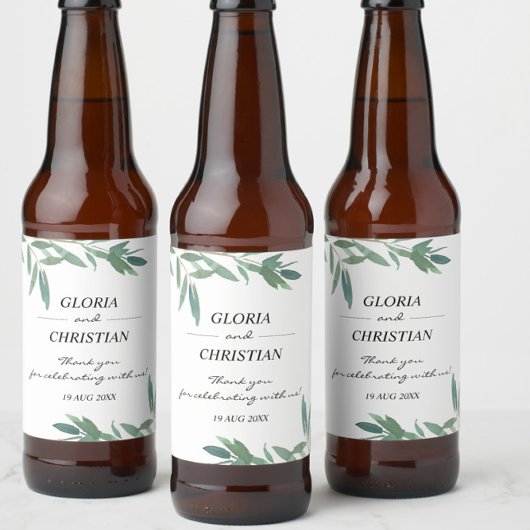 Elegantes grünes Foliage Wedding Beer Flasche Labe Bierflaschenetikett