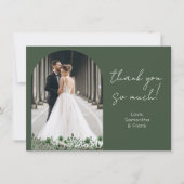 Elegantes grünes Foto Hochzeit Dankeskarte (Vorderseite)