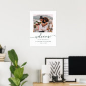 Elegantes grünes Foto Hochzeit Willkommen Poster (Heimbüro)