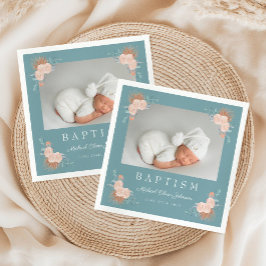 Elegantes grünes Foto Taufe Serviette