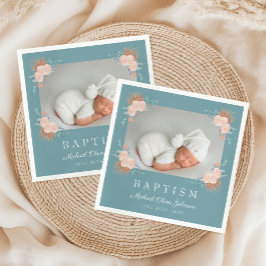 Elegantes grünes Foto Taufe Serviette