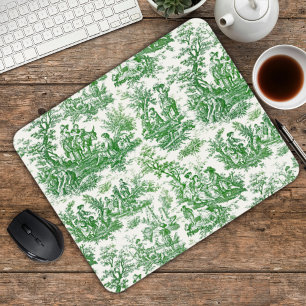 Elegantes grünes französisches Land Toile de Jouy Mousepad