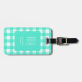 Elegantes grünes Gingham-Monogramm Gepäckanhänger (Vorderseite horizontal)