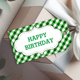 Elegantes grünes Gingham-Muster individualisiert z Geschenkanhänger