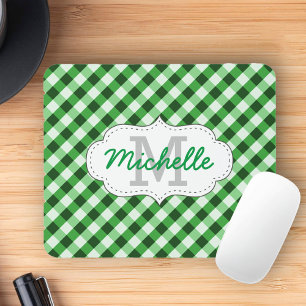 Elegantes grünes Gingham-Muster personalisierter N Mousepad