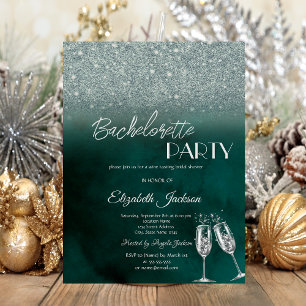 Elegantes grünes Glitter-Bokeh Grünes Junggesellin Einladung