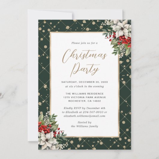 Elegantes grünes Gold Botanisches Weihnachtsfest-P Einladung (Vorderseite)