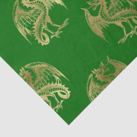 Elegantes grünes Gold Dragon Tissue Paper Seidenpapier (Ausschnitt)