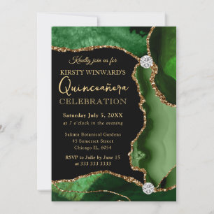 Elegantes grünes Gold Glitter Achat Quinceañera Einladung