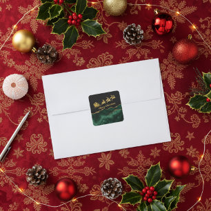 Elegantes grünes goldenes Weihnachtsmann-Schlitten Quadratischer Aufkleber