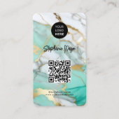 Elegantes grünes Goldmarmor-Logo & QR-Code Modern Visitenkarte (Vorderseite)