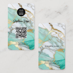 Elegantes grünes Goldmarmor-Logo & QR-Code Modern Visitenkarte