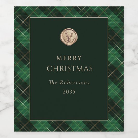 Elegantes grünes kariertes festliches Weihnachten Weinetikett (Einzelnes Label)