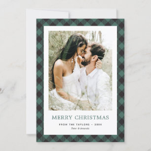 Elegantes grünes kariertes Foto Frohe Weihnachten