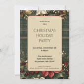 Elegantes grünes Kariertes Rotes Poinsettia Weihna Einladung (Vorderseite)
