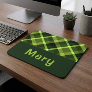 Elegantes grünes Karo-Monogramm-Mauspad Mousepad