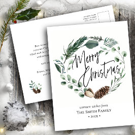 Elegantes grünes Kiefernwald Wasserfarbe Feiertagspostkarte