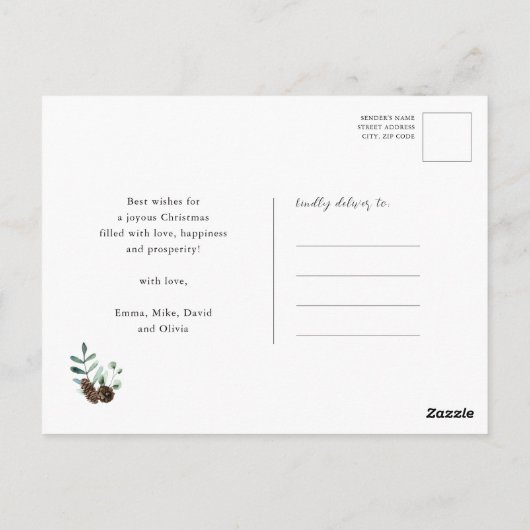 Elegantes grünes Kiefernwald Wasserfarbe Postkarte (Rückseite)