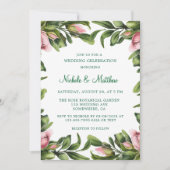 Elegantes Grünes Kraut Rosa Bud Wedding Celebratio Einladung (Vorderseite)