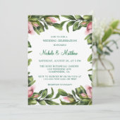 Elegantes Grünes Kraut Rosa Bud Wedding Celebratio Einladung (Stehend Vorderseite)